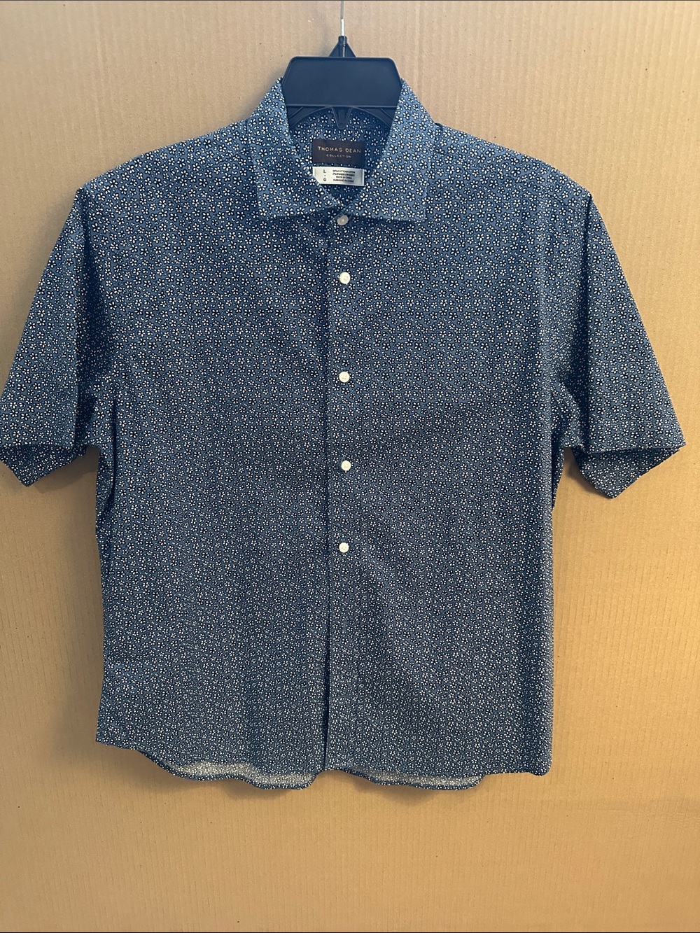 Thomas Dean Navy Micro Floral/Dot Short-Sleeve Button-Down Shirt